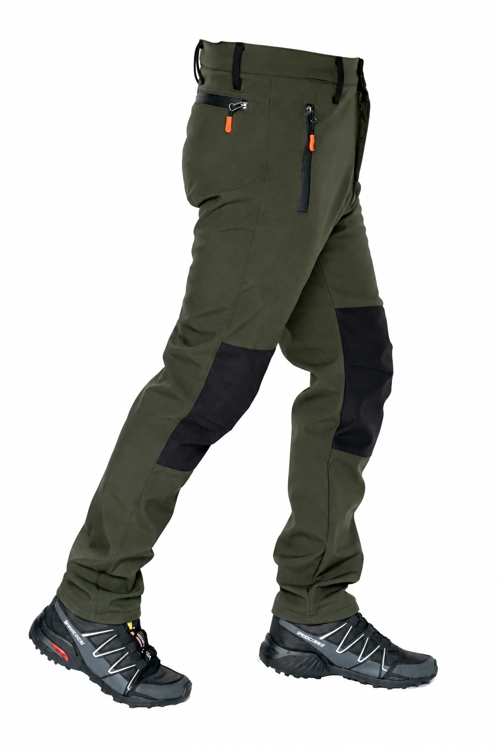 Haki Siyah Polarlı Softshell Pantolon — yan görünüm