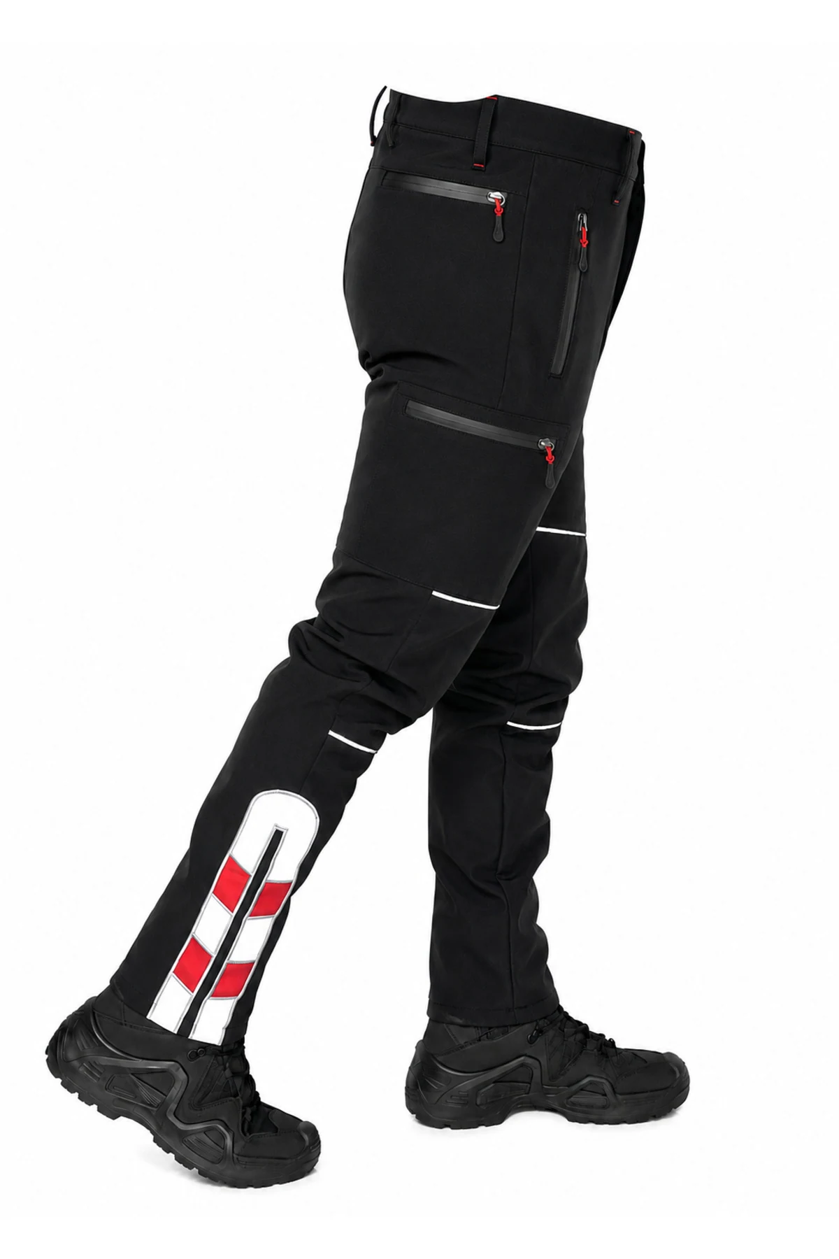 Reflektörlü Kışlık Softshell Motorcu Pantolonu — çapraz görünüm