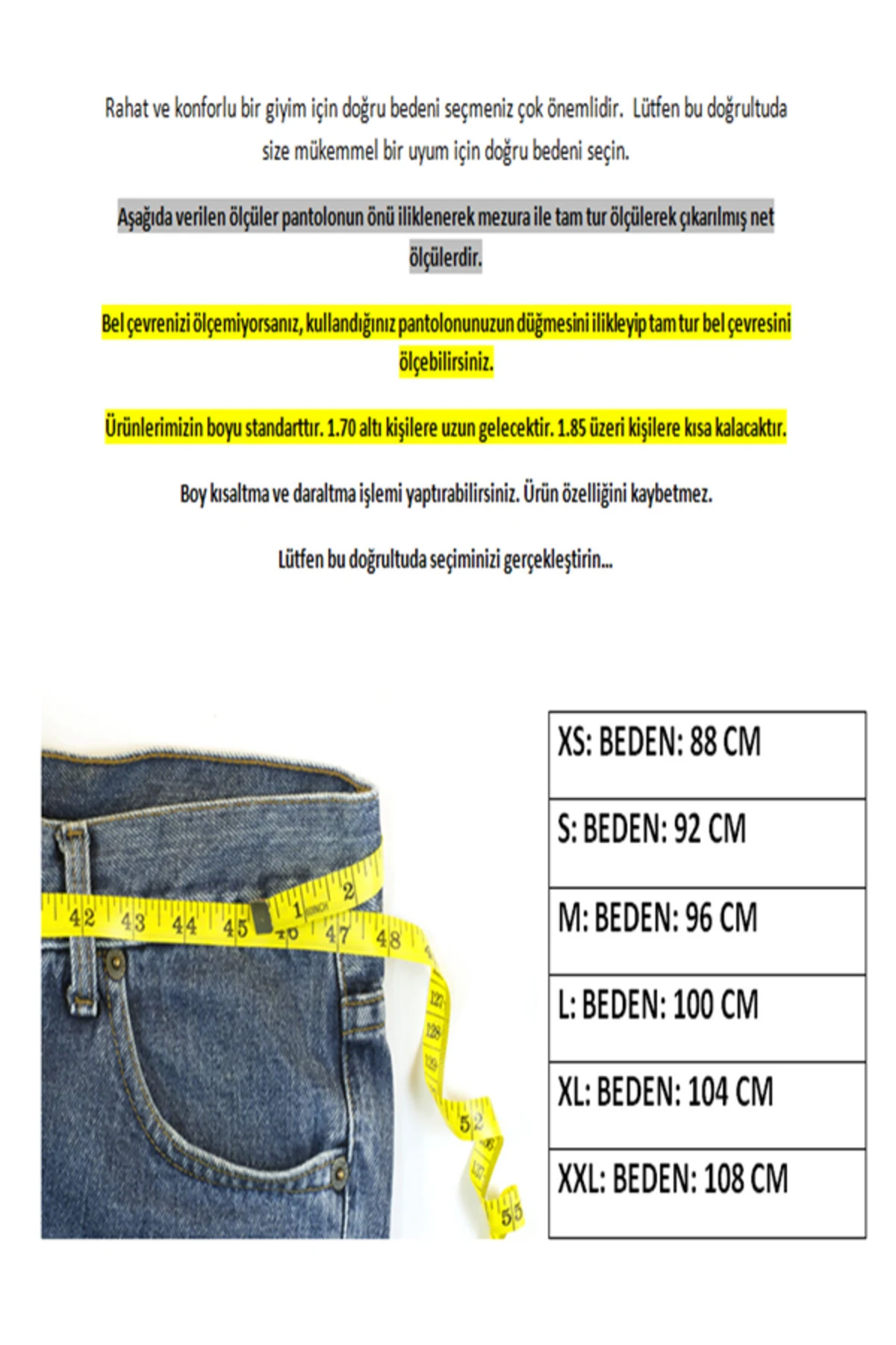 Siyah Reflektörlü Elyaflı Pantolon — beden ölçü görseli